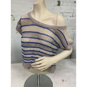 MOSSIMO Supply Co Blue\Tan Stripe Short Sleeve Crochet Top Women’s Size xs
